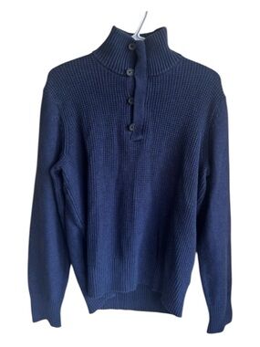 Banana Republic Men’s Mock Neck Button Waffle Knit Sweater Navy Blue Size Large